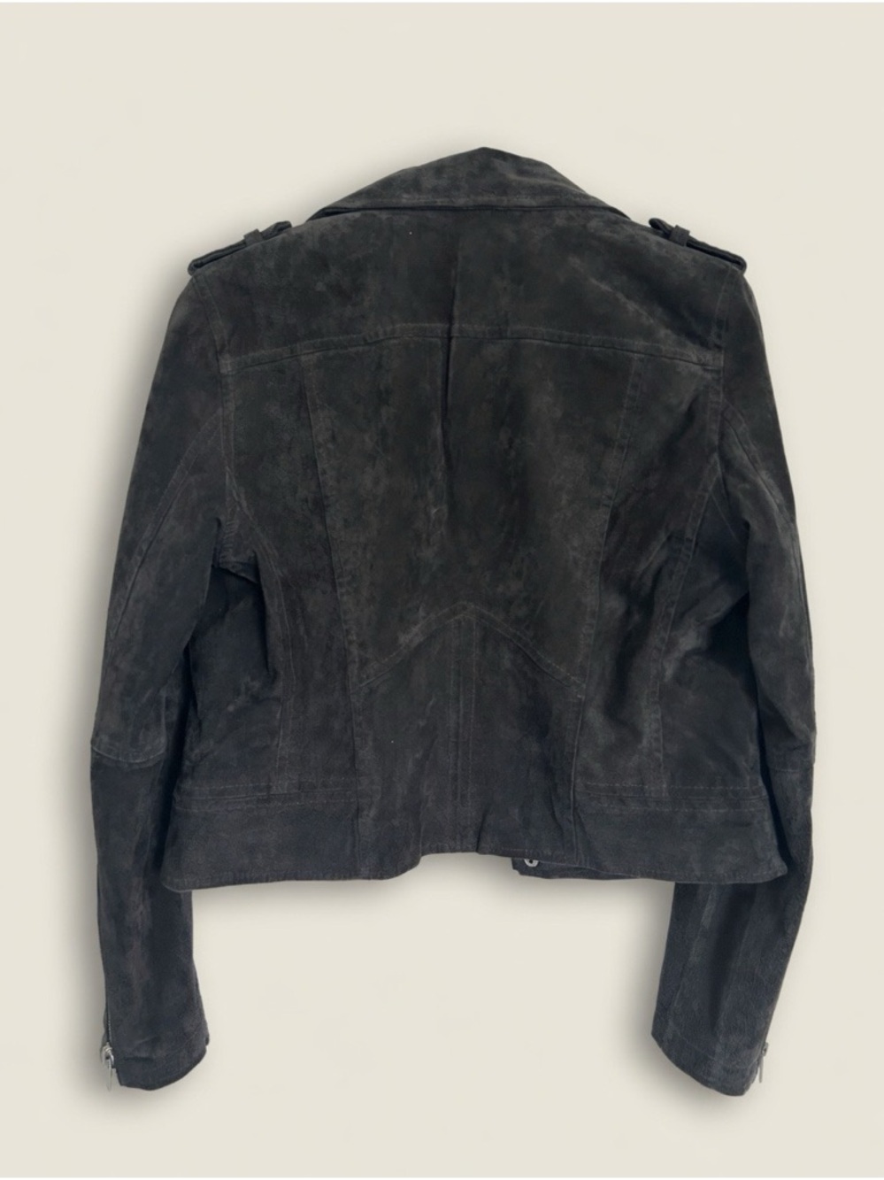 Blank NYC SL8 Charcoal Gray Cropped Suede Moto Jacket Silver Zip Size Small - Picture 2 of 14